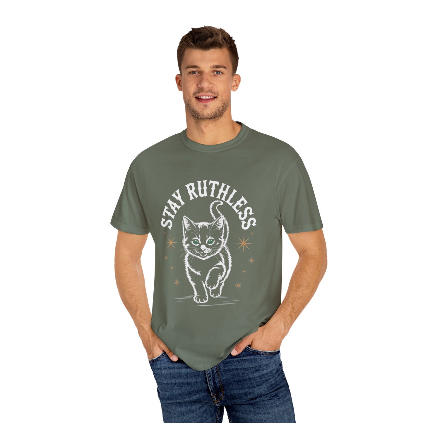 Cute Cat Graphic Tee, Unisex T-Shirt, Stay Ruthless Shirt, Pet Lover Gift, Casual Wear, Birthday Gift, Cat Mom Shirt