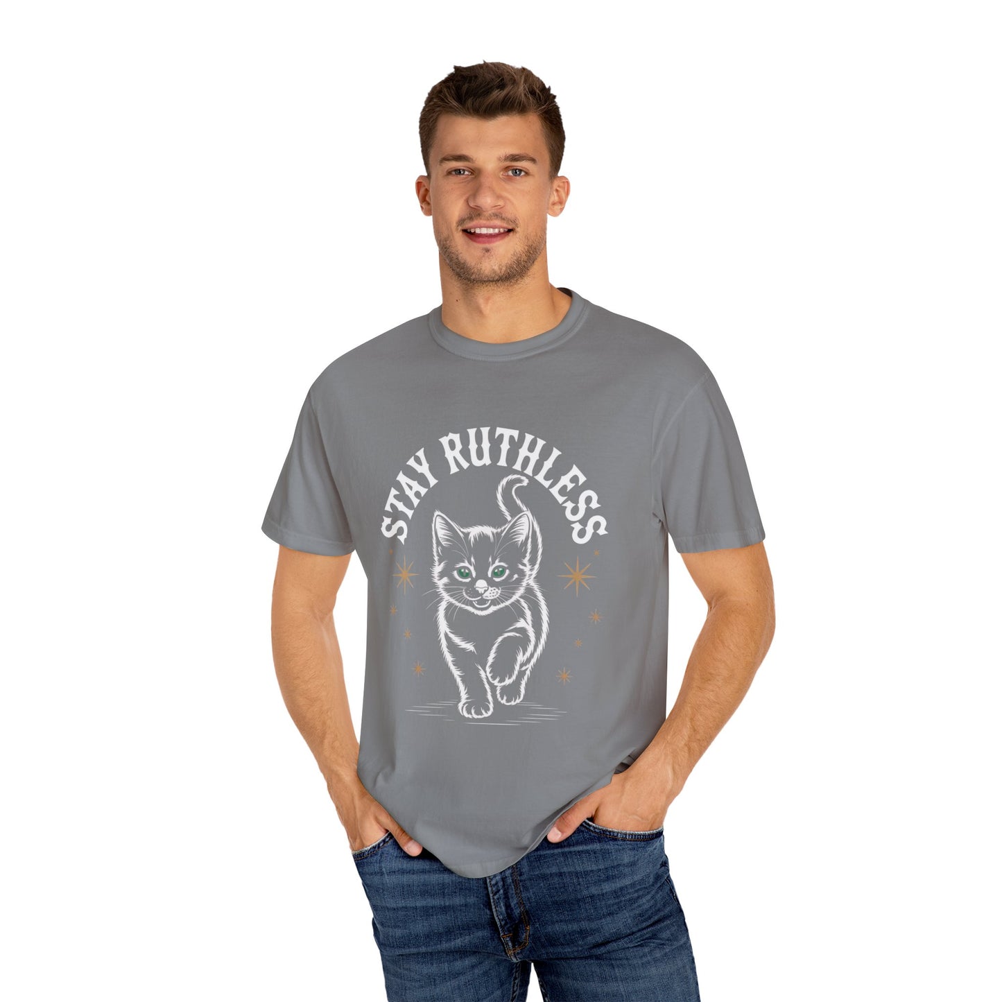 Cute Cat Graphic Tee, Unisex T-Shirt, Stay Ruthless Shirt, Pet Lover Gift, Casual Wear, Birthday Gift, Cat Mom Shirt