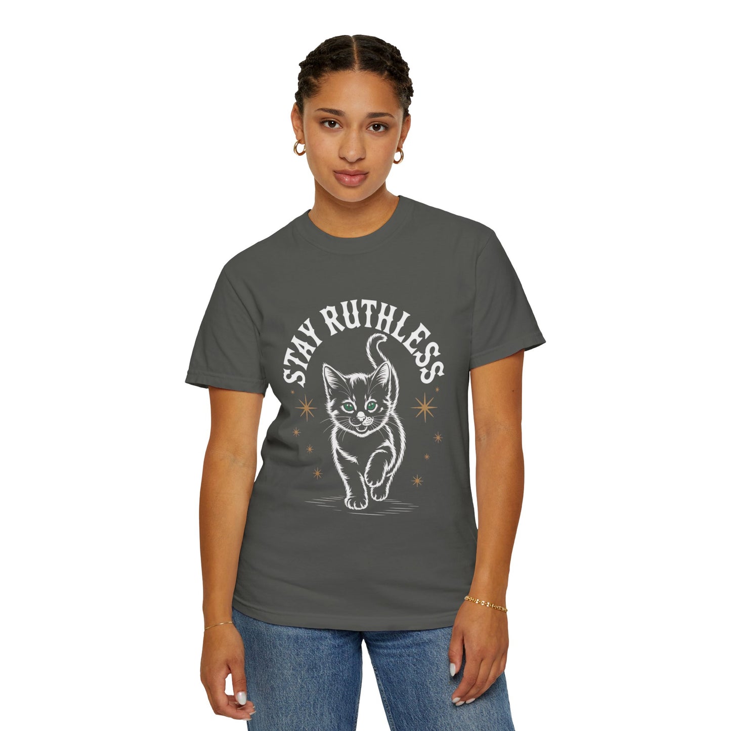 Cute Cat Graphic Tee, Unisex T-Shirt, Stay Ruthless Shirt, Pet Lover Gift, Casual Wear, Birthday Gift, Cat Mom Shirt
