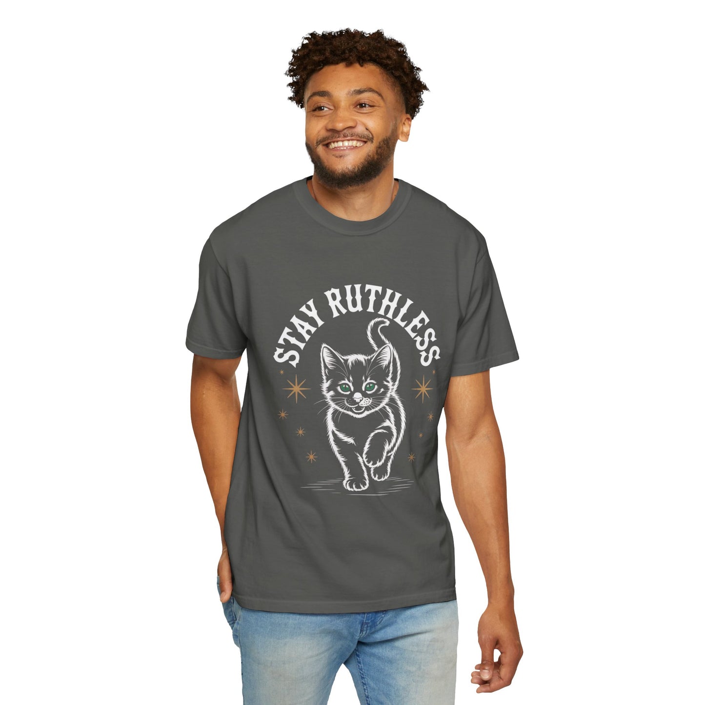 Cute Cat Graphic Tee, Unisex T-Shirt, Stay Ruthless Shirt, Pet Lover Gift, Casual Wear, Birthday Gift, Cat Mom Shirt