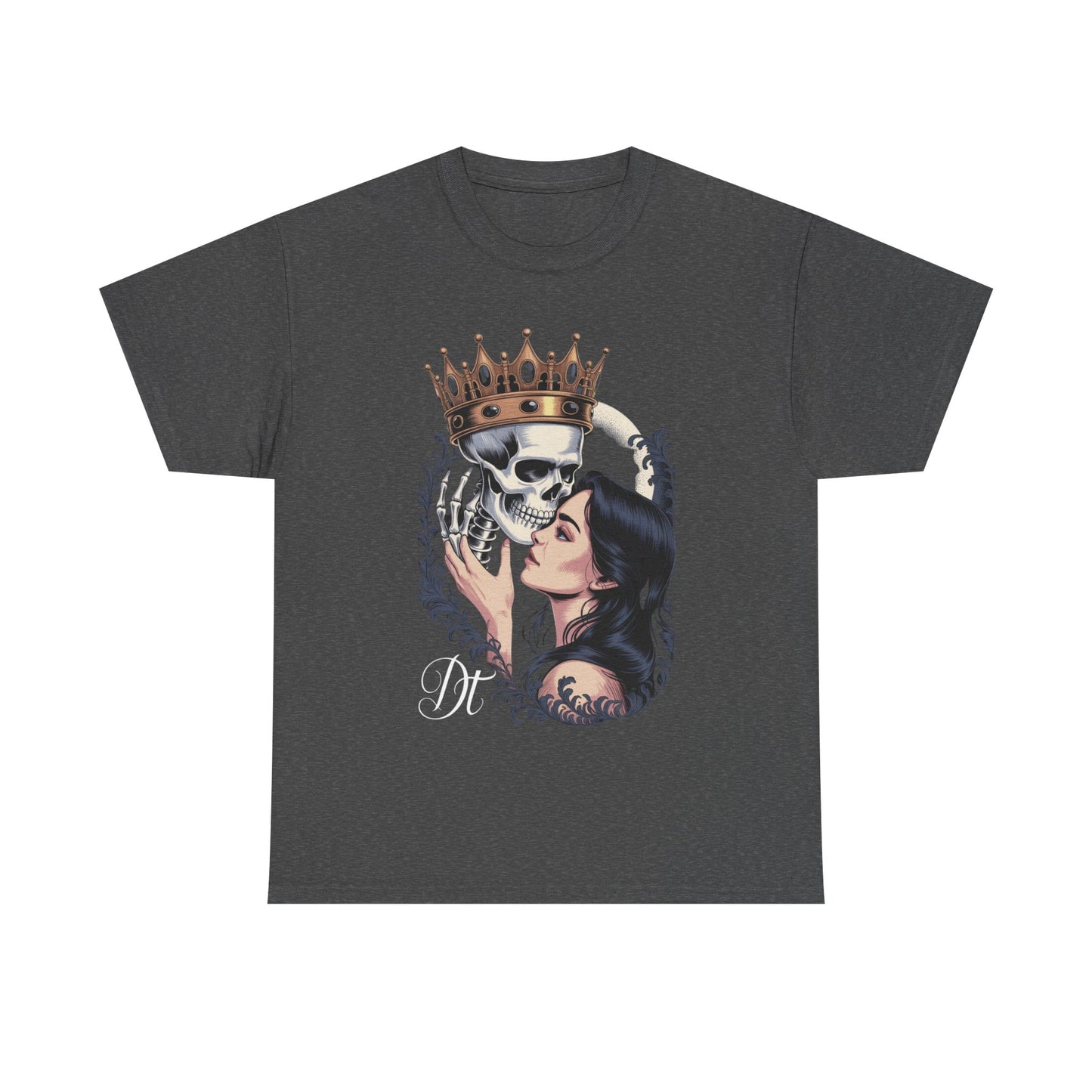 Gothic Skull Kiss T-Shirt, Unisex Tee for Halloween, Alternative Fashion, Edgy Gifts, Casual Wear, Unique Graphic Tee