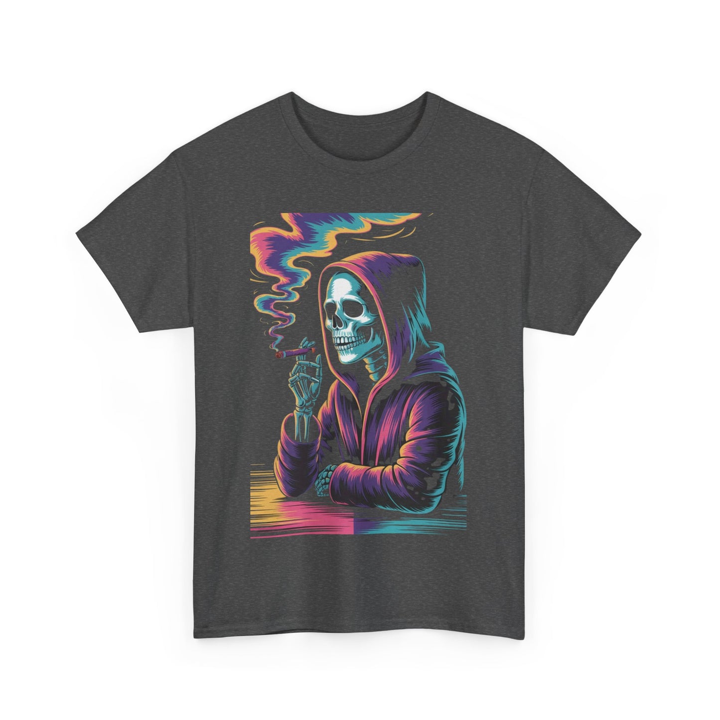 Vibrant Skull Graphic Tee, Unisex Heavy Cotton T-Shirt, Edgy Streetwear, Gift for Halloween, Cool Casual Outfits, Festival Fashion