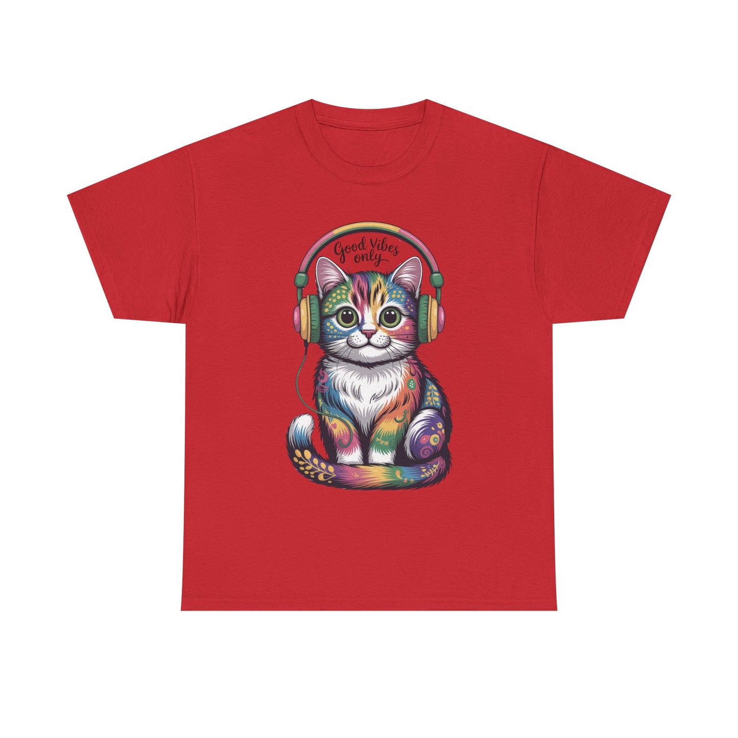 Colorful Cat Vibes Tee - Unisex Heavy Cotton T-Shirt with Positive Messages, Gift for Cat Lovers, Fun Casual Wear, Trendy Graphic Tee, [...]