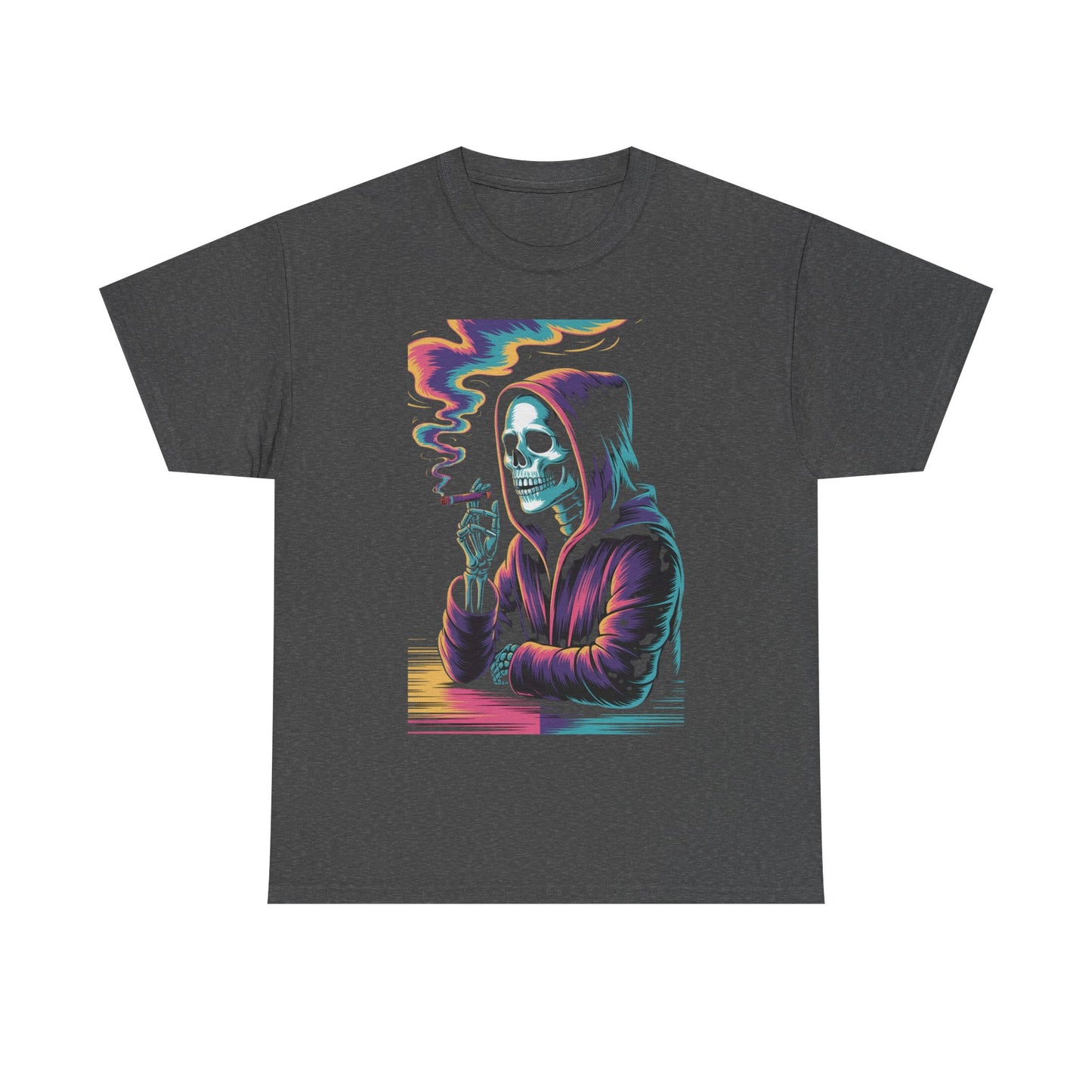 Vibrant Skull Graphic Tee, Unisex Heavy Cotton T-Shirt, Edgy Streetwear, Gift for Halloween, Cool Casual Outfits, Festival Fashion
