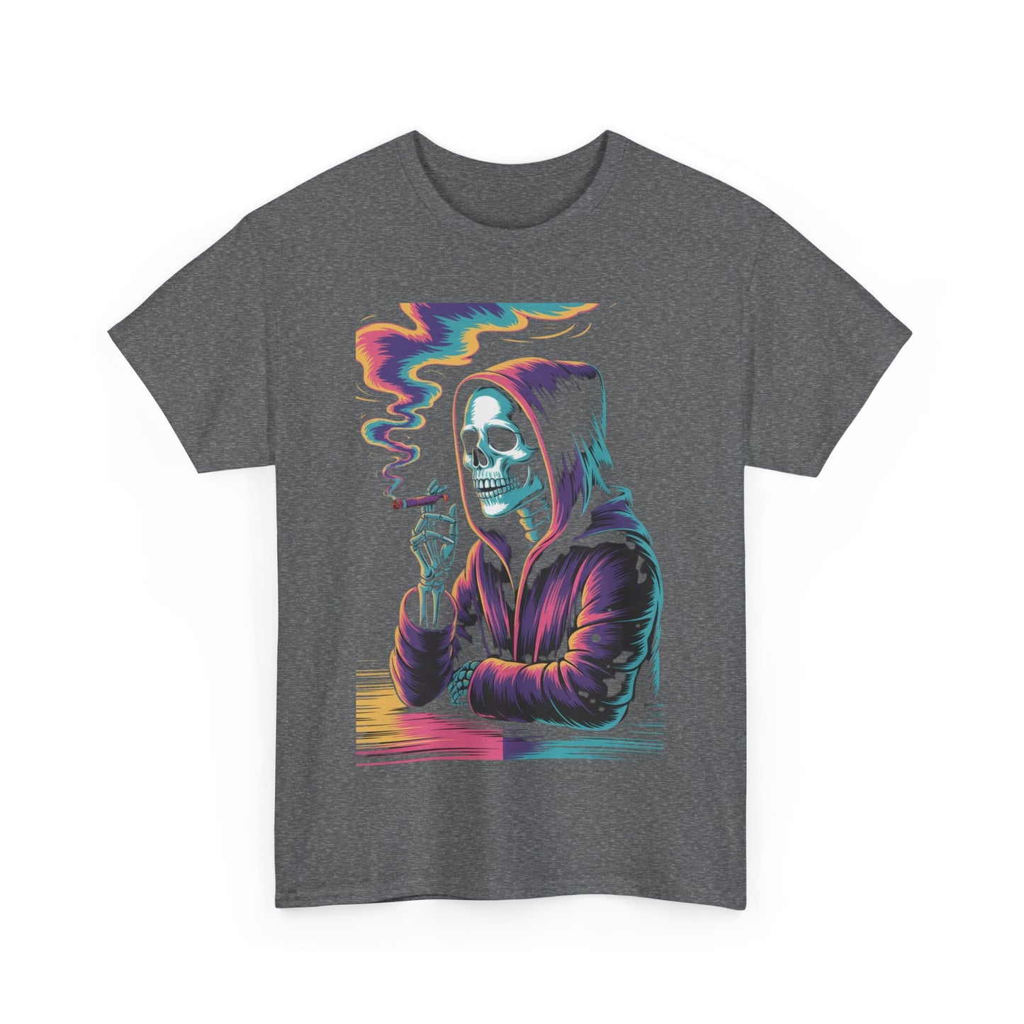 Vibrant Skull Graphic Tee, Unisex Heavy Cotton T-Shirt, Edgy Streetwear, Gift for Halloween, Cool Casual Outfits, Festival Fashion