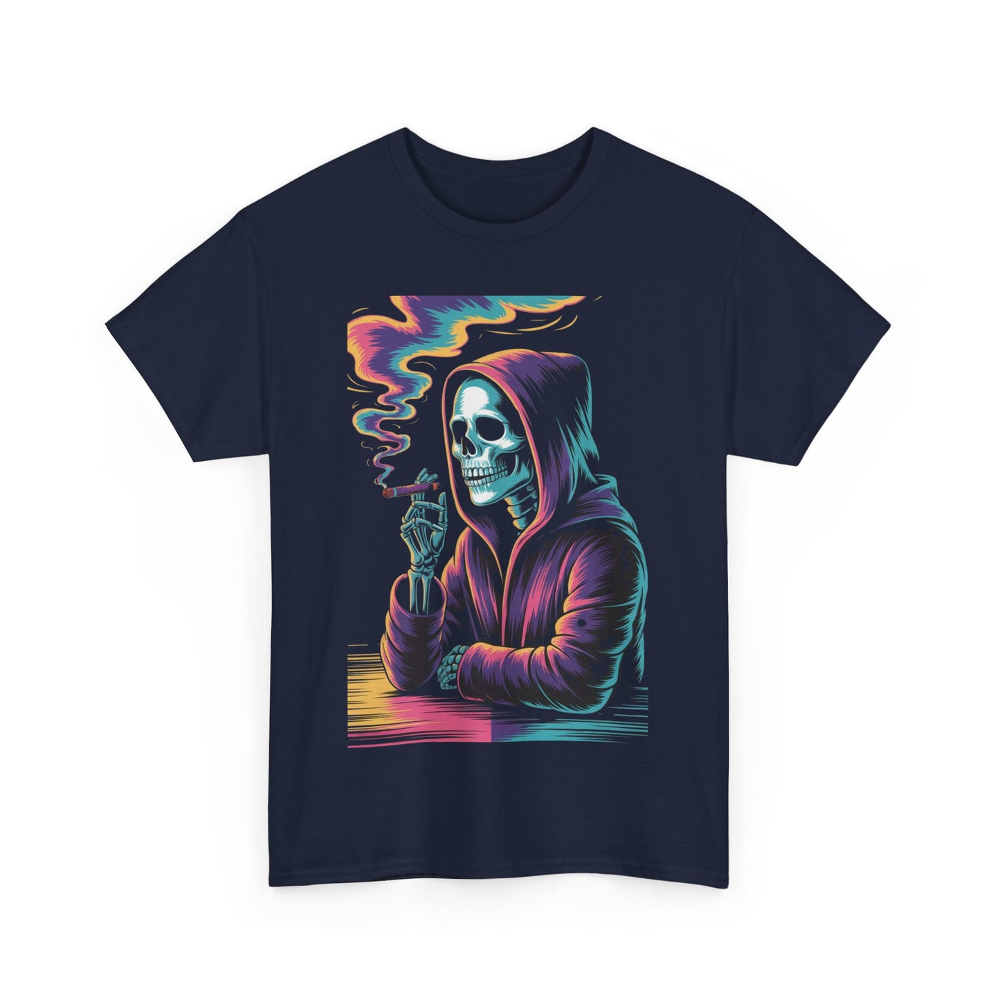 Vibrant Skull Graphic Tee, Unisex Heavy Cotton T-Shirt, Edgy Streetwear, Gift for Halloween, Cool Casual Outfits, Festival Fashion