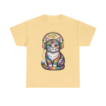 Colorful Cat Vibes Tee - Unisex Heavy Cotton T-Shirt with Positive Messages, Gift for Cat Lovers, Fun Casual Wear, Trendy Graphic Tee, [...]