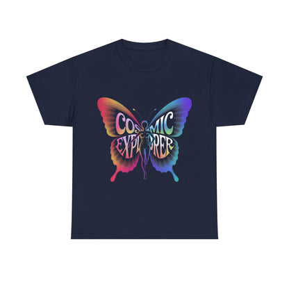 Cosmic Butterfly Tee, Unisex Heavy Cotton T-Shirt, Artistic Graphic Tee, Bohemian Style Shirt, Gift for Nature Lovers, Festival Wear