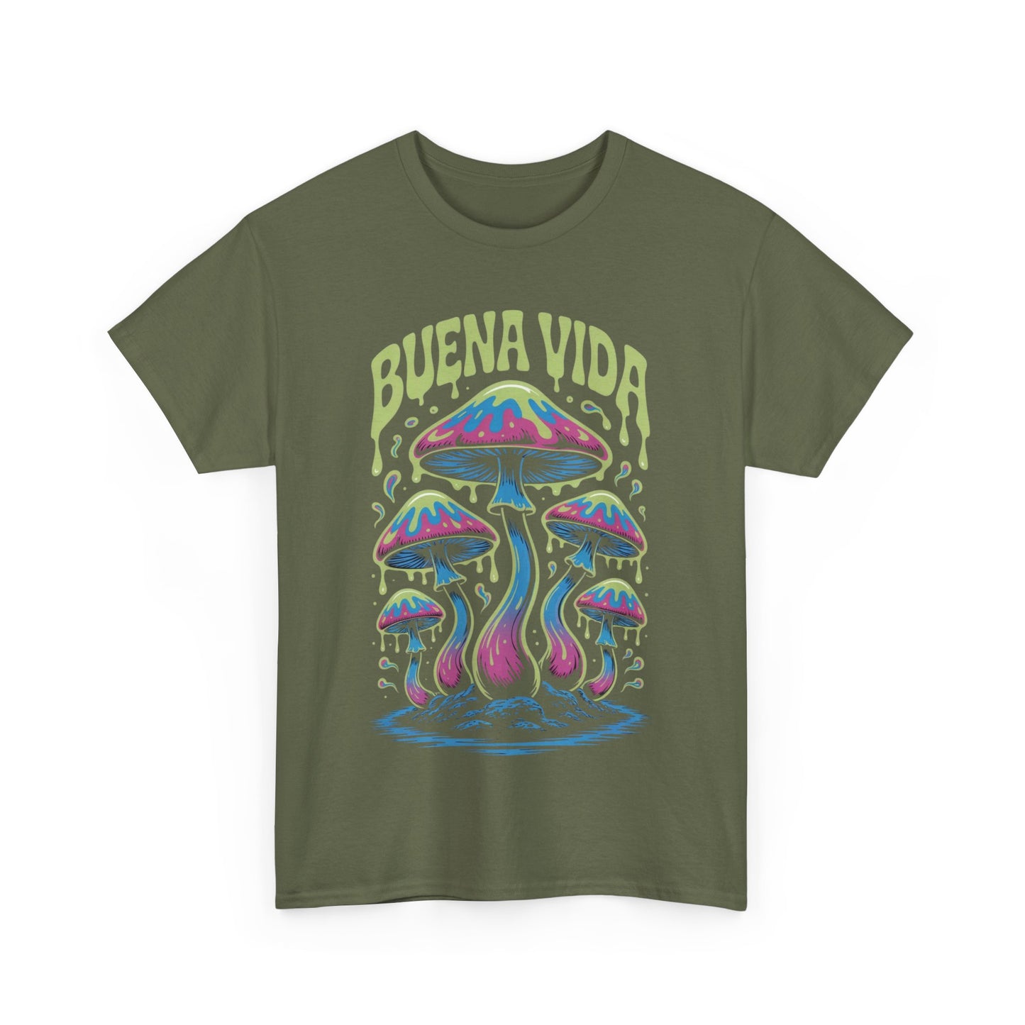 Colorful Mushroom Graphic Tee - Buena Vida Unisex Heavy Cotton Shirt, Casual Wear, Gift for Nature Lovers, Festival Apparel, Boho Style