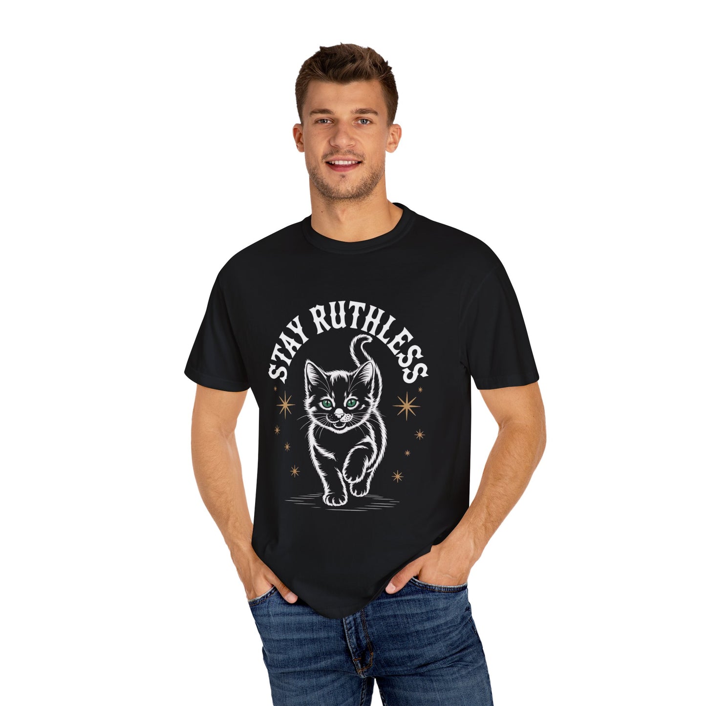 Cute Cat Graphic Tee, Unisex T-Shirt, Stay Ruthless Shirt, Pet Lover Gift, Casual Wear, Birthday Gift, Cat Mom Shirt