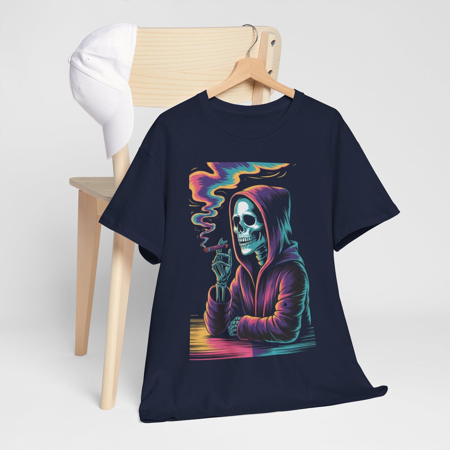 Vibrant Skull Graphic Tee, Unisex Heavy Cotton T-Shirt, Edgy Streetwear, Gift for Halloween, Cool Casual Outfits, Festival Fashion