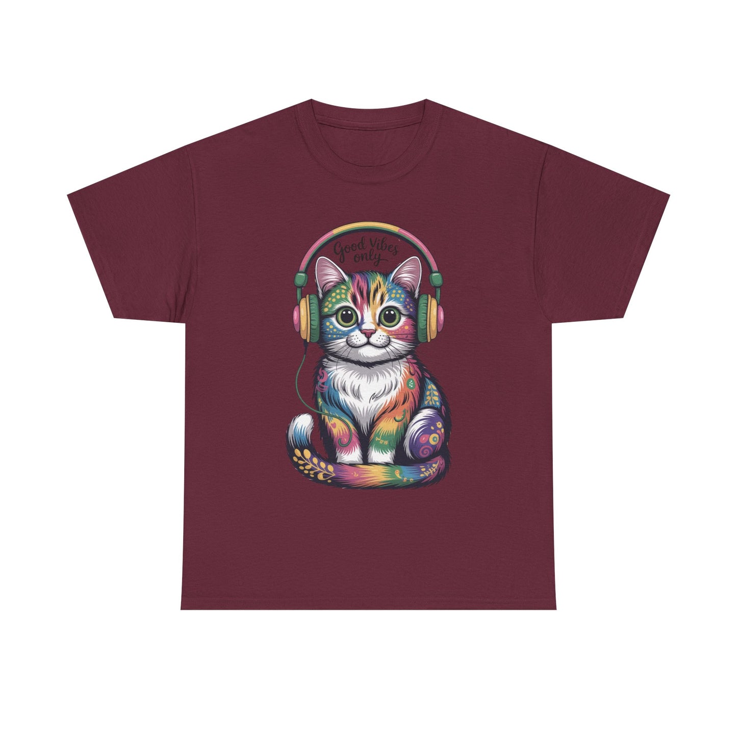 Colorful Cat Vibes Tee - Unisex Heavy Cotton T-Shirt with Positive Messages, Gift for Cat Lovers, Fun Casual Wear, Trendy Graphic Tee, [...]