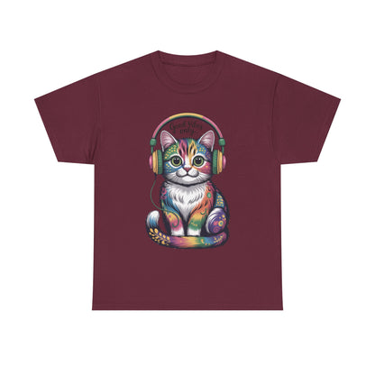 Colorful Cat Vibes Tee - Unisex Heavy Cotton T-Shirt with Positive Messages, Gift for Cat Lovers, Fun Casual Wear, Trendy Graphic Tee, [...]