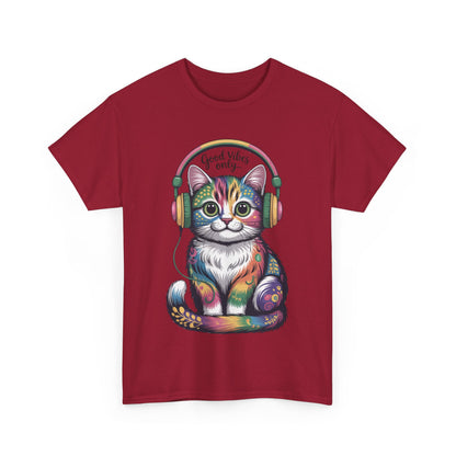 Colorful Cat Vibes Tee - Unisex Heavy Cotton T-Shirt with Positive Messages, Gift for Cat Lovers, Fun Casual Wear, Trendy Graphic Tee, [...]