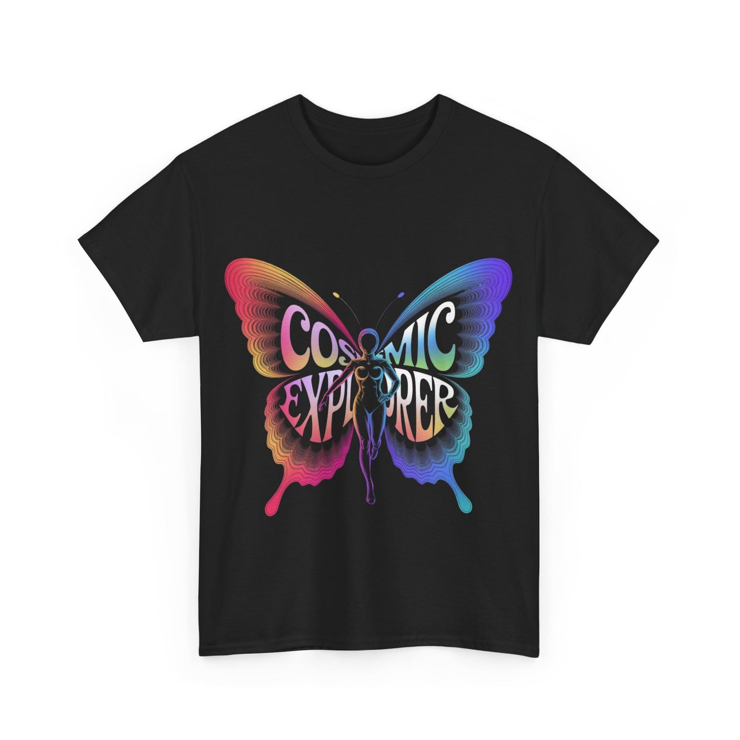Cosmic Butterfly Tee, Unisex Heavy Cotton T-Shirt, Artistic Graphic Tee, Bohemian Style Shirt, Gift for Nature Lovers, Festival Wear