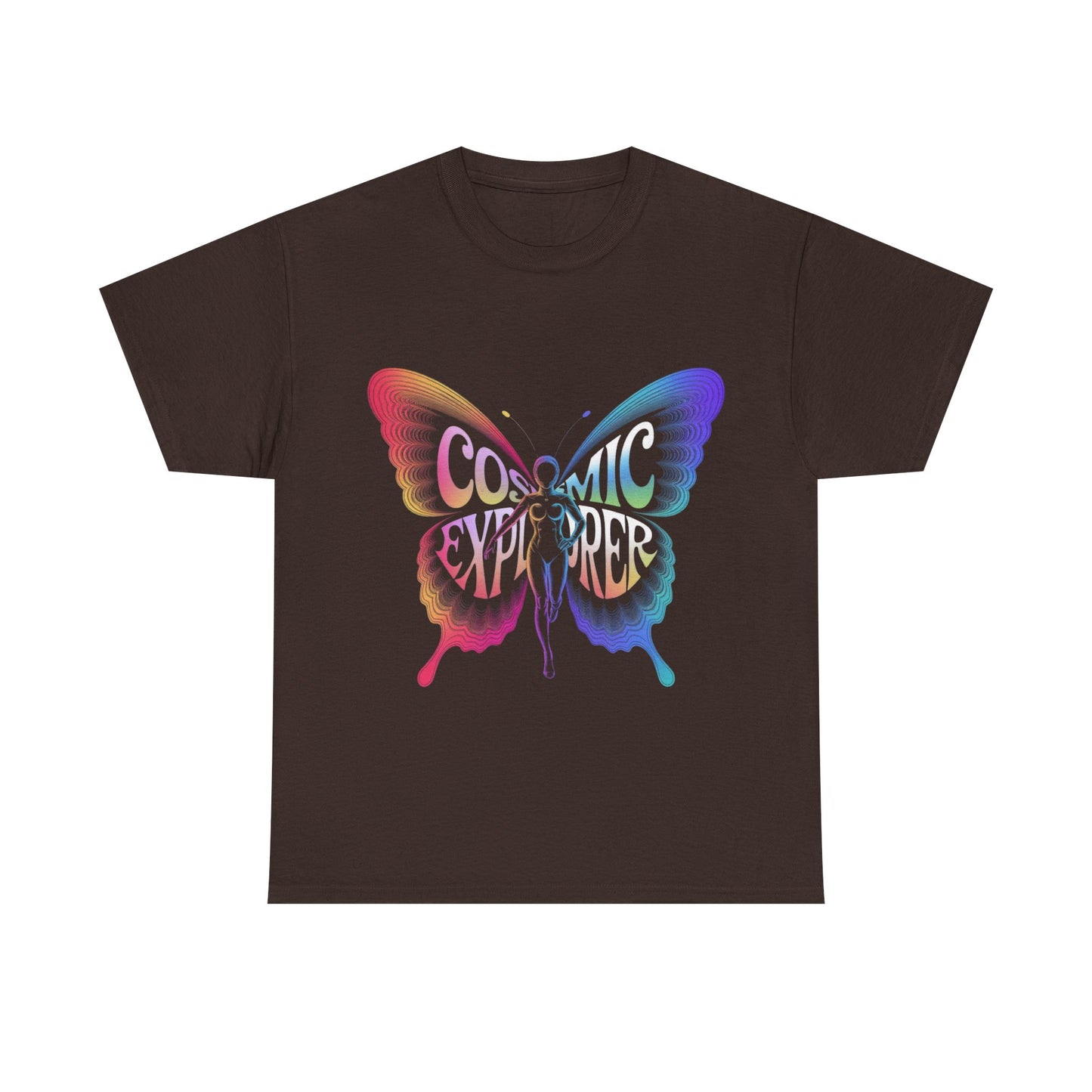 Cosmic Butterfly Tee, Unisex Heavy Cotton T-Shirt, Artistic Graphic Tee, Bohemian Style Shirt, Gift for Nature Lovers, Festival Wear