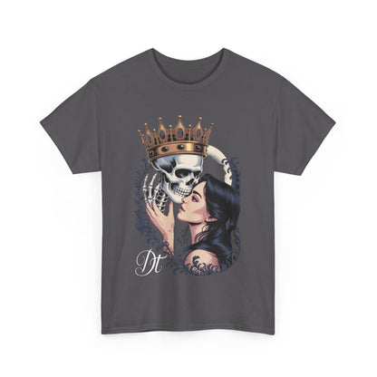 Gothic Skull Kiss T-Shirt, Unisex Tee for Halloween, Alternative Fashion, Edgy Gifts, Casual Wear, Unique Graphic Tee