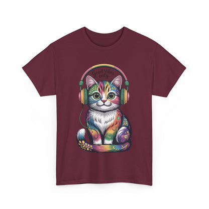 Colorful Cat Vibes Tee - Unisex Heavy Cotton T-Shirt with Positive Messages, Gift for Cat Lovers, Fun Casual Wear, Trendy Graphic Tee, [...]