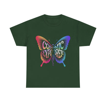 Cosmic Butterfly Tee, Unisex Heavy Cotton T-Shirt, Artistic Graphic Tee, Bohemian Style Shirt, Gift for Nature Lovers, Festival Wear
