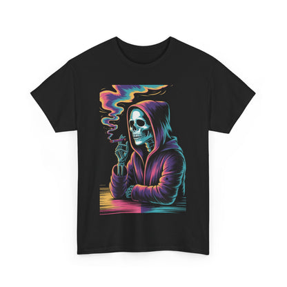 Vibrant Skull Graphic Tee, Unisex Heavy Cotton T-Shirt, Edgy Streetwear, Gift for Halloween, Cool Casual Outfits, Festival Fashion