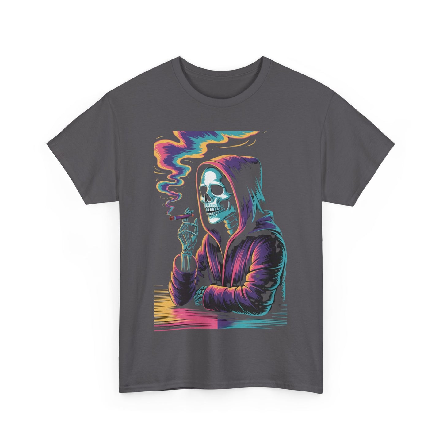 Vibrant Skull Graphic Tee, Unisex Heavy Cotton T-Shirt, Edgy Streetwear, Gift for Halloween, Cool Casual Outfits, Festival Fashion