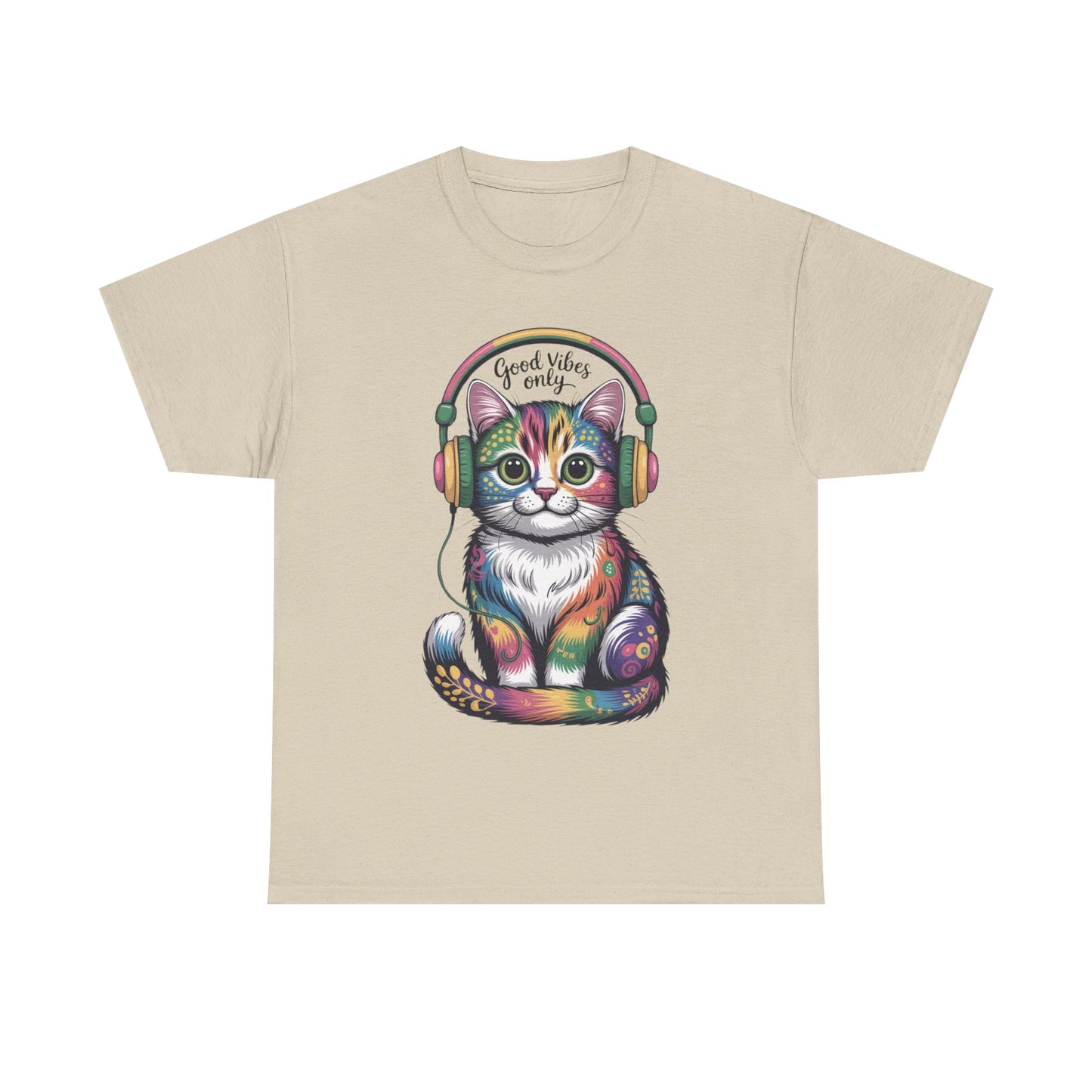 Colorful Cat Vibes Tee - Unisex Heavy Cotton T-Shirt with Positive Messages, Gift for Cat Lovers, Fun Casual Wear, Trendy Graphic Tee, [...]