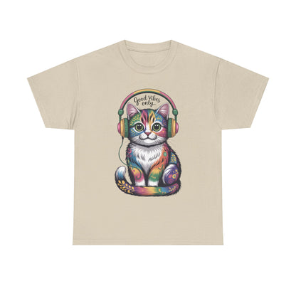 Colorful Cat Vibes Tee - Unisex Heavy Cotton T-Shirt with Positive Messages, Gift for Cat Lovers, Fun Casual Wear, Trendy Graphic Tee, [...]