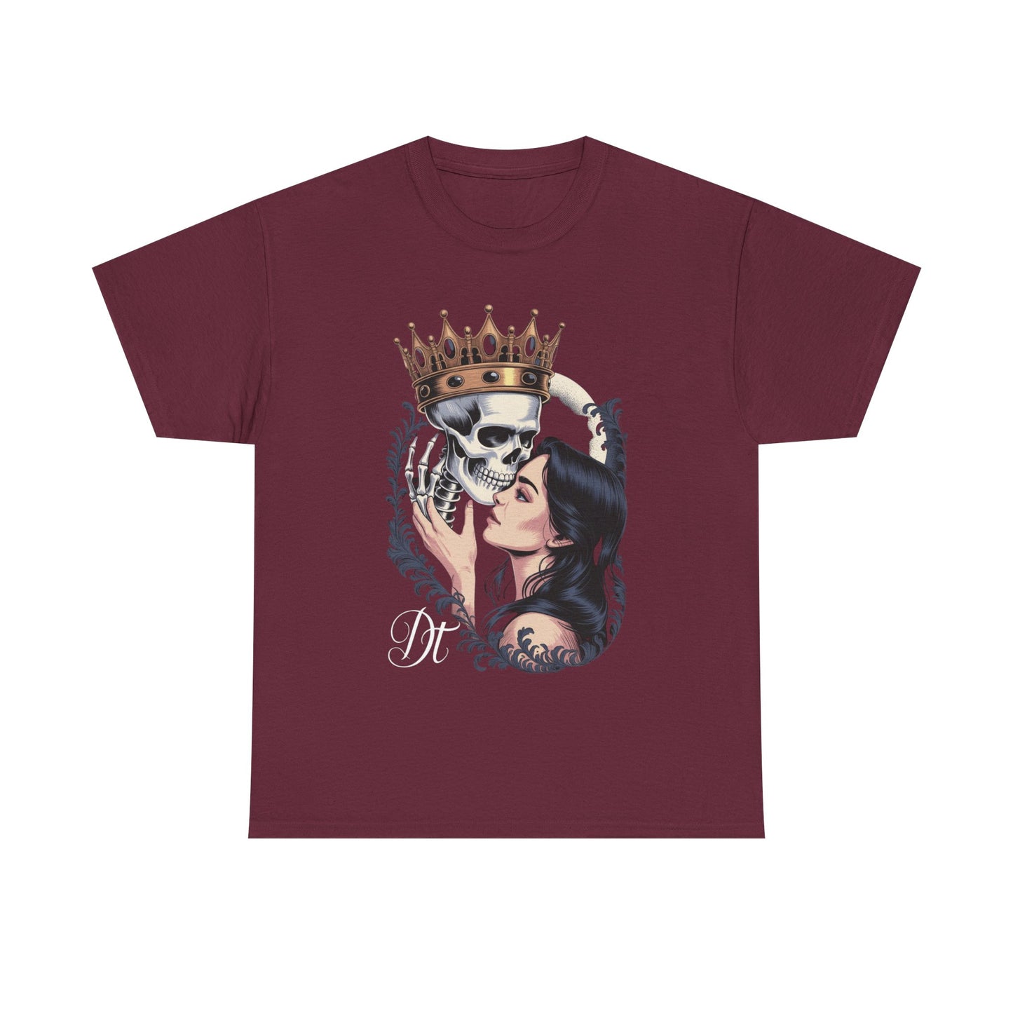 Gothic Skull Kiss T-Shirt, Unisex Tee for Halloween, Alternative Fashion, Edgy Gifts, Casual Wear, Unique Graphic Tee