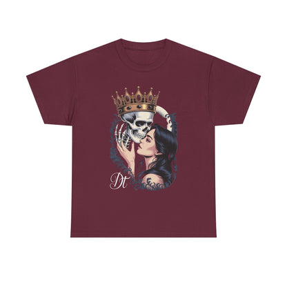 Gothic Skull Kiss T-Shirt, Unisex Tee for Halloween, Alternative Fashion, Edgy Gifts, Casual Wear, Unique Graphic Tee