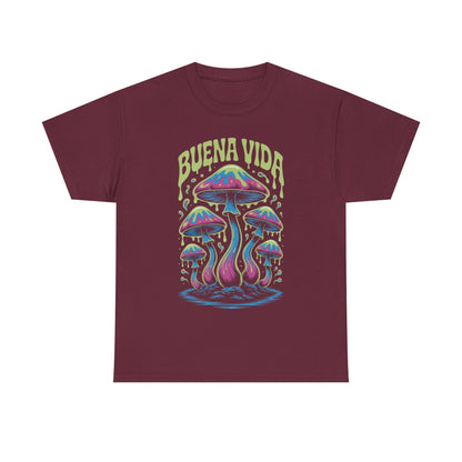 Colorful Mushroom Graphic Tee - Buena Vida Unisex Heavy Cotton Shirt, Casual Wear, Gift for Nature Lovers, Festival Apparel, Boho Style