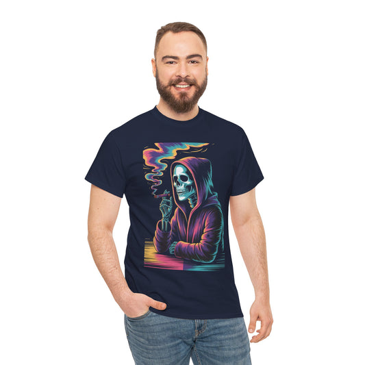 Vibrant Skull Graphic Tee, Unisex Heavy Cotton T-Shirt, Edgy Streetwear, Gift for Halloween, Cool Casual Outfits, Festival Fashion