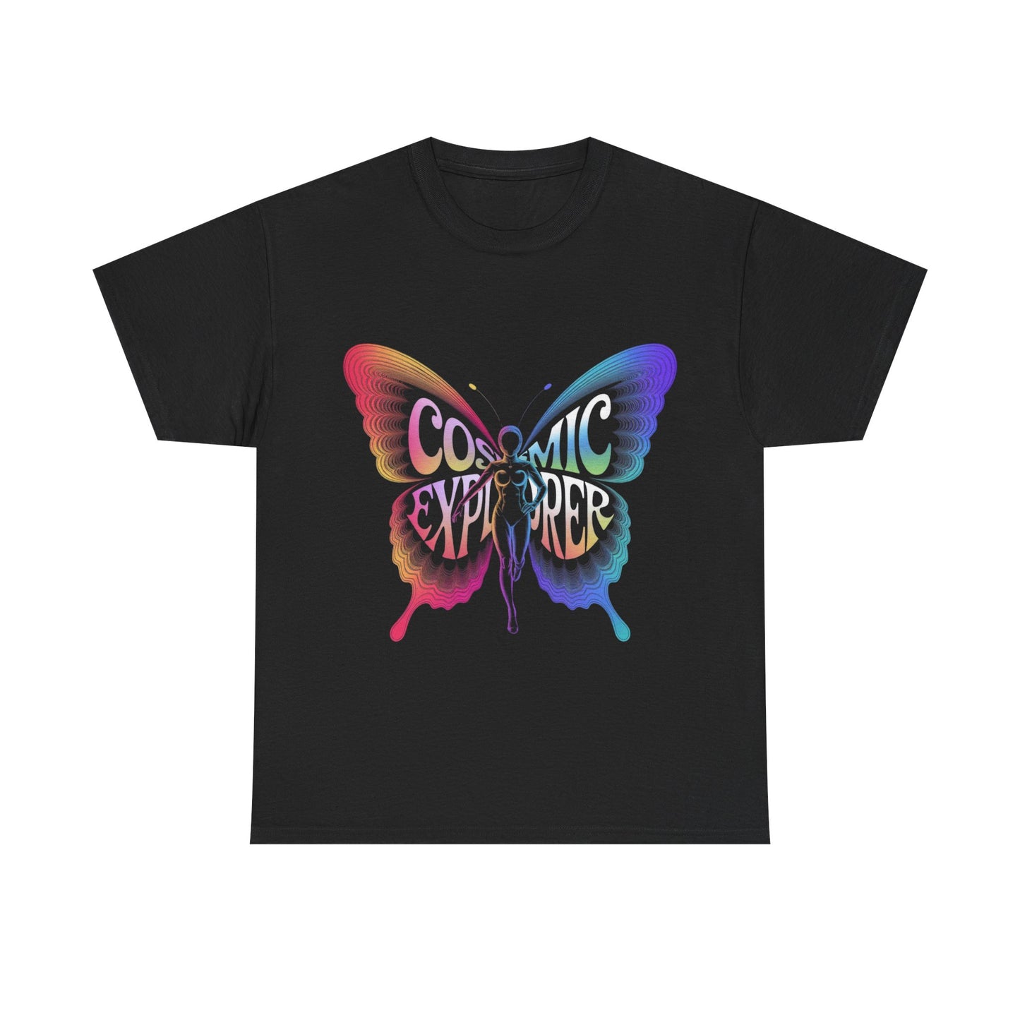 Cosmic Butterfly Tee, Unisex Heavy Cotton T-Shirt, Artistic Graphic Tee, Bohemian Style Shirt, Gift for Nature Lovers, Festival Wear