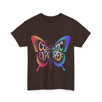 Cosmic Butterfly Tee, Unisex Heavy Cotton T-Shirt, Artistic Graphic Tee, Bohemian Style Shirt, Gift for Nature Lovers, Festival Wear