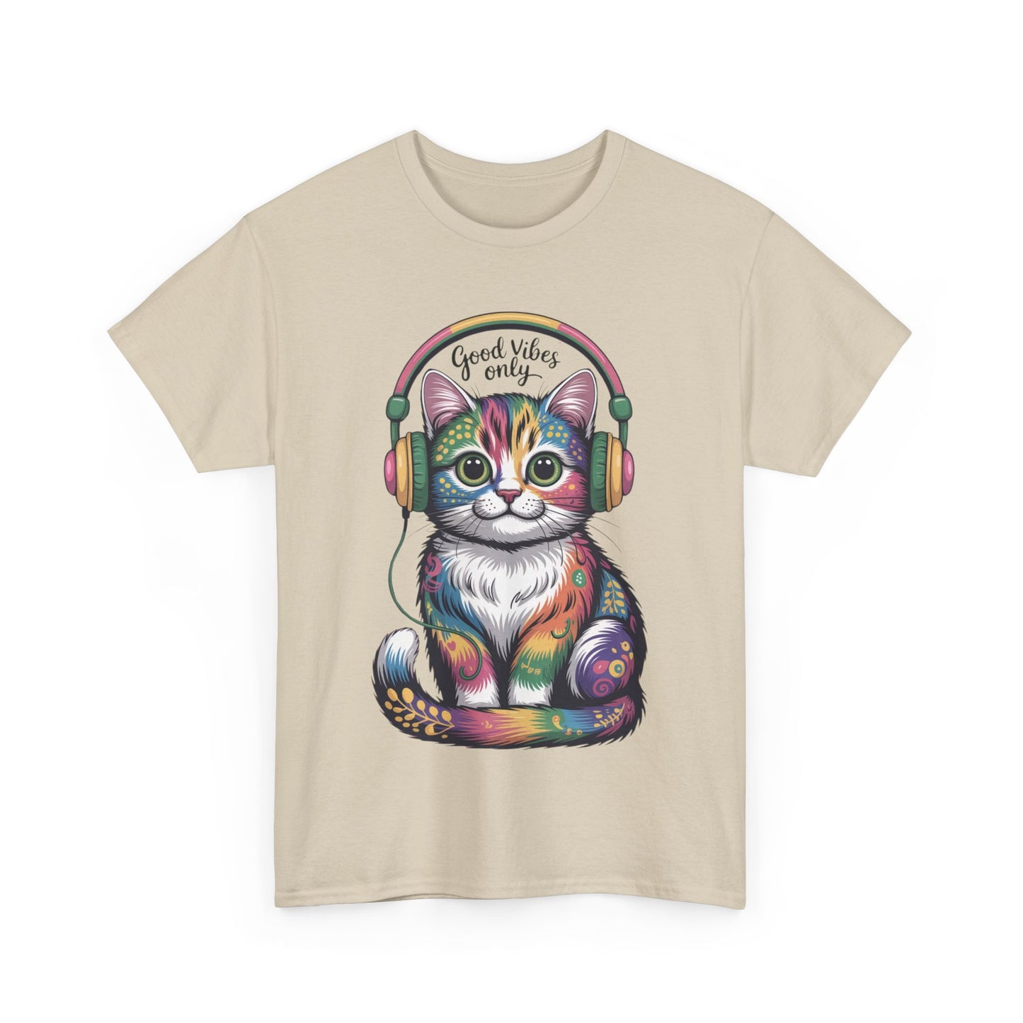 Colorful Cat Vibes Tee - Unisex Heavy Cotton T-Shirt with Positive Messages, Gift for Cat Lovers, Fun Casual Wear, Trendy Graphic Tee, [...]