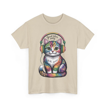 Colorful Cat Vibes Tee - Unisex Heavy Cotton T-Shirt with Positive Messages, Gift for Cat Lovers, Fun Casual Wear, Trendy Graphic Tee, [...]