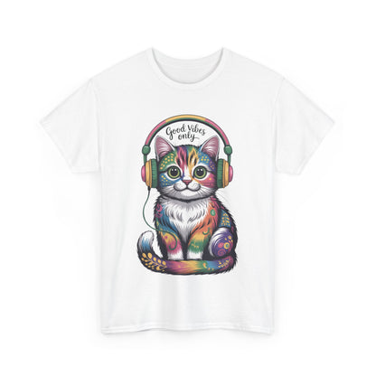 Colorful Cat Vibes Tee - Unisex Heavy Cotton T-Shirt with Positive Messages, Gift for Cat Lovers, Fun Casual Wear, Trendy Graphic Tee, [...]