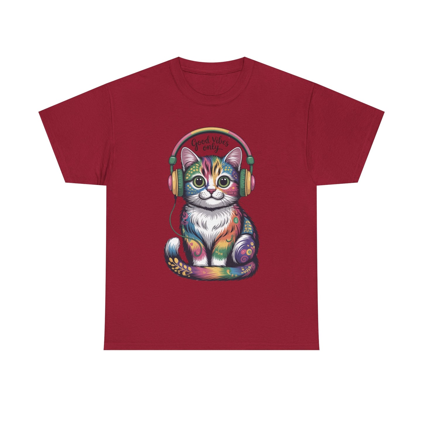 Colorful Cat Vibes Tee - Unisex Heavy Cotton T-Shirt with Positive Messages, Gift for Cat Lovers, Fun Casual Wear, Trendy Graphic Tee, [...]