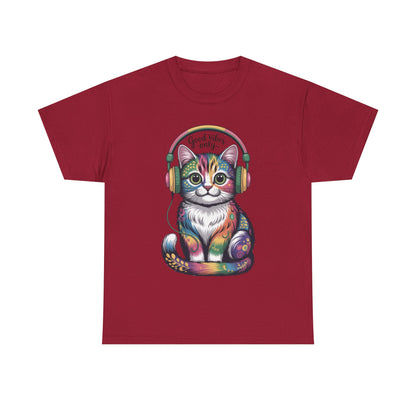 Colorful Cat Vibes Tee - Unisex Heavy Cotton T-Shirt with Positive Messages, Gift for Cat Lovers, Fun Casual Wear, Trendy Graphic Tee, [...]
