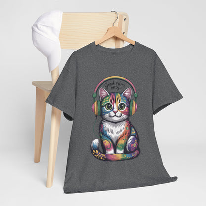 Colorful Cat Vibes Tee - Unisex Heavy Cotton T-Shirt with Positive Messages, Gift for Cat Lovers, Fun Casual Wear, Trendy Graphic Tee, [...]