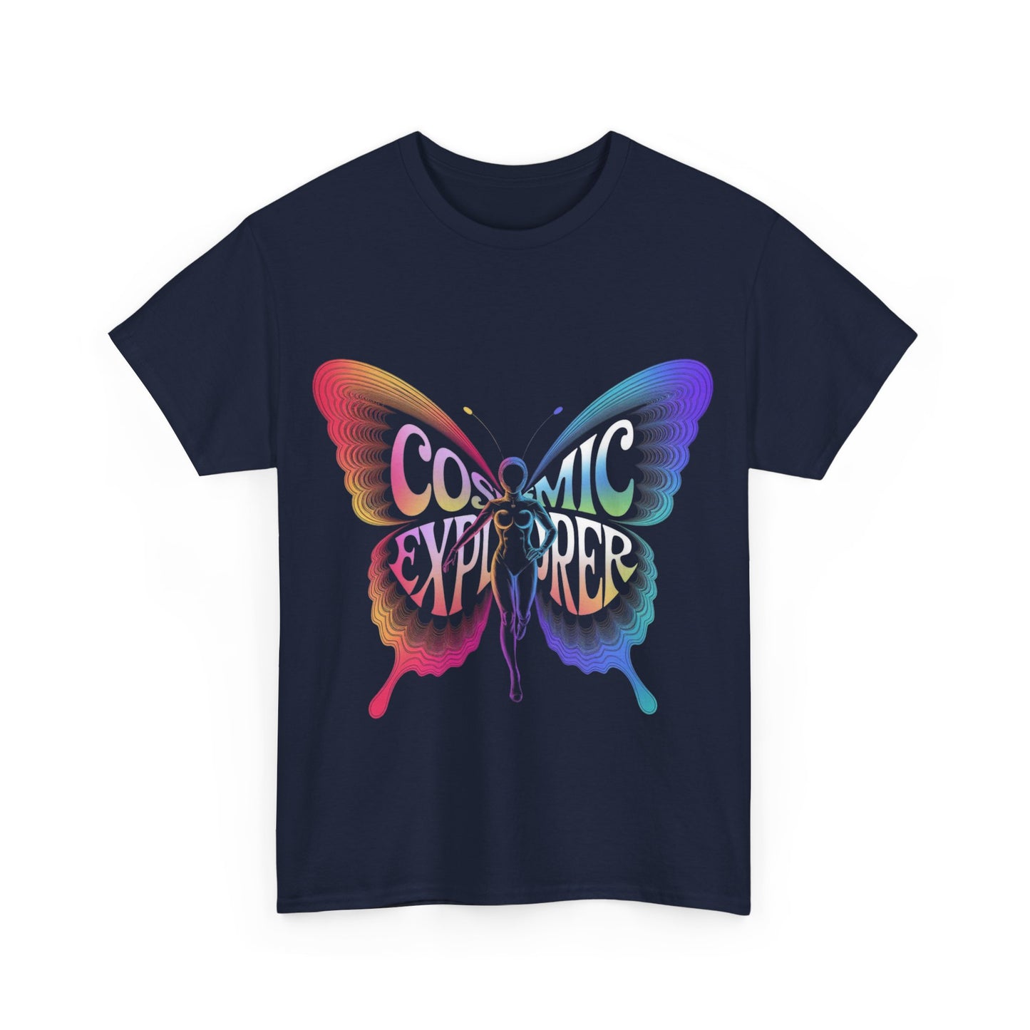 Cosmic Butterfly Tee, Unisex Heavy Cotton T-Shirt, Artistic Graphic Tee, Bohemian Style Shirt, Gift for Nature Lovers, Festival Wear
