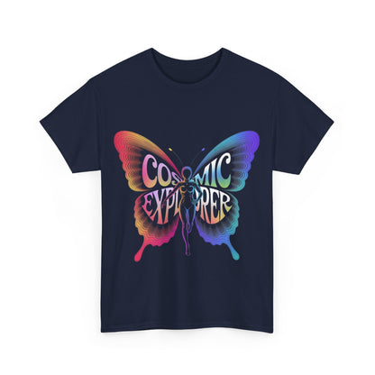 Cosmic Butterfly Tee, Unisex Heavy Cotton T-Shirt, Artistic Graphic Tee, Bohemian Style Shirt, Gift for Nature Lovers, Festival Wear