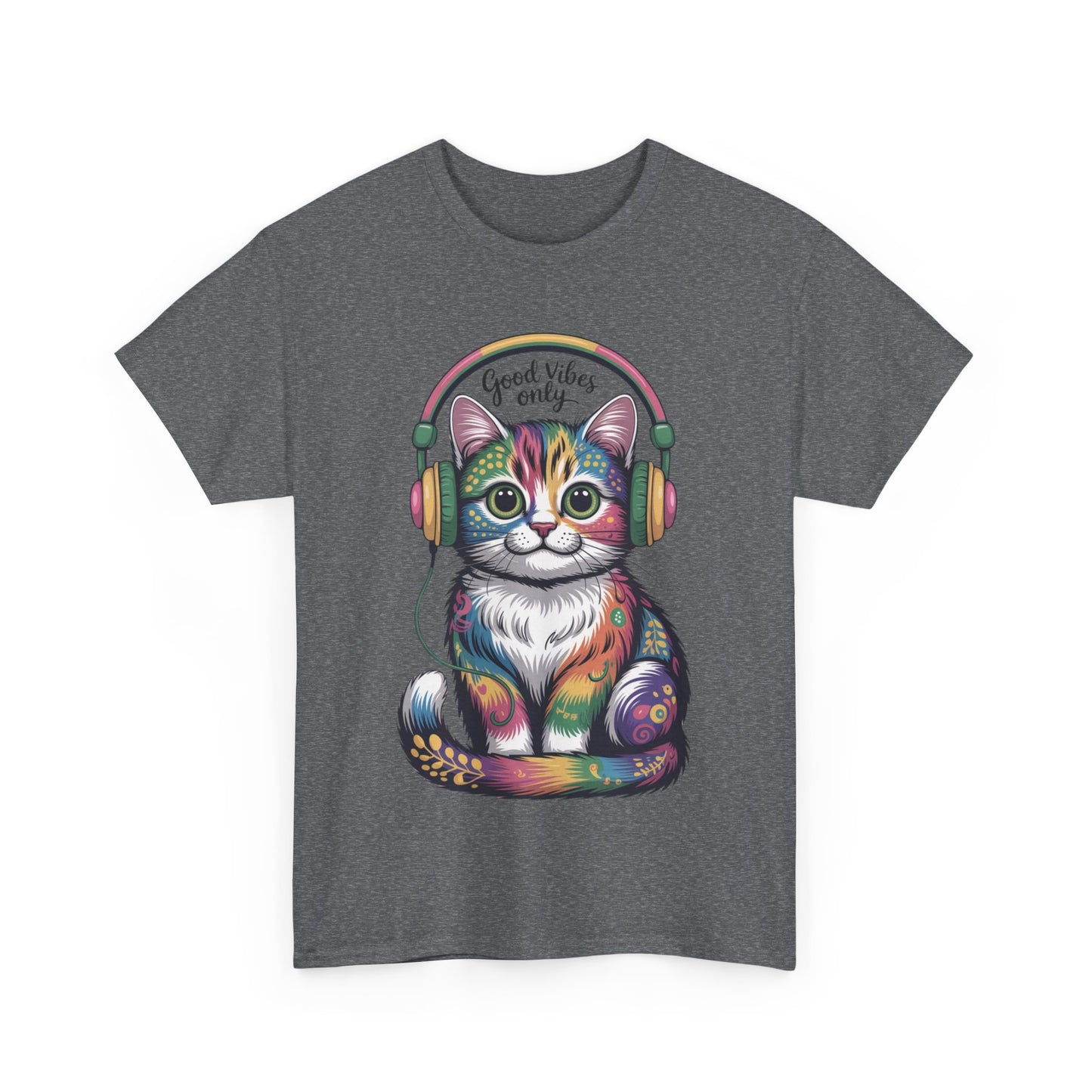 Colorful Cat Vibes Tee - Unisex Heavy Cotton T-Shirt with Positive Messages, Gift for Cat Lovers, Fun Casual Wear, Trendy Graphic Tee, [...]