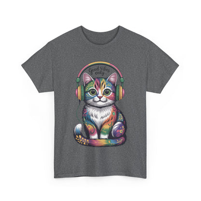 Colorful Cat Vibes Tee - Unisex Heavy Cotton T-Shirt with Positive Messages, Gift for Cat Lovers, Fun Casual Wear, Trendy Graphic Tee, [...]