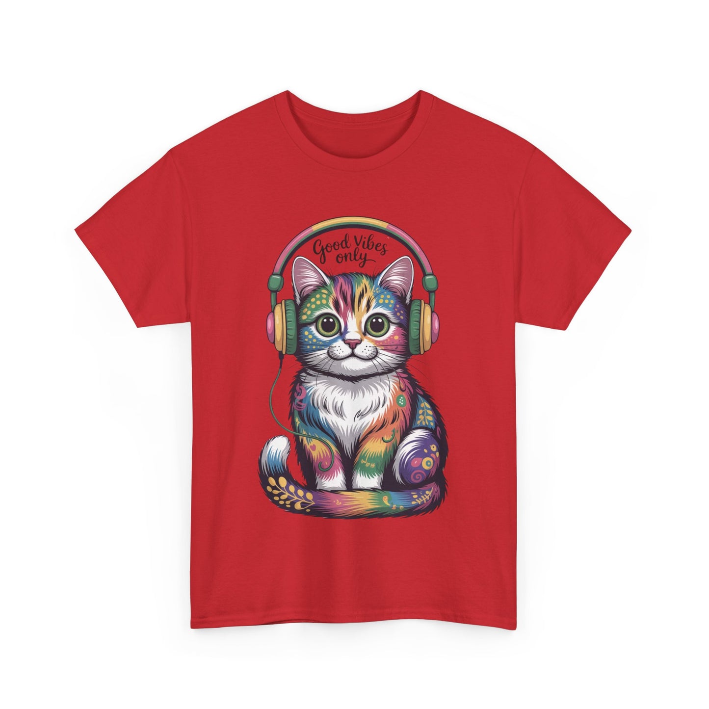 Colorful Cat Vibes Tee - Unisex Heavy Cotton T-Shirt with Positive Messages, Gift for Cat Lovers, Fun Casual Wear, Trendy Graphic Tee, [...]