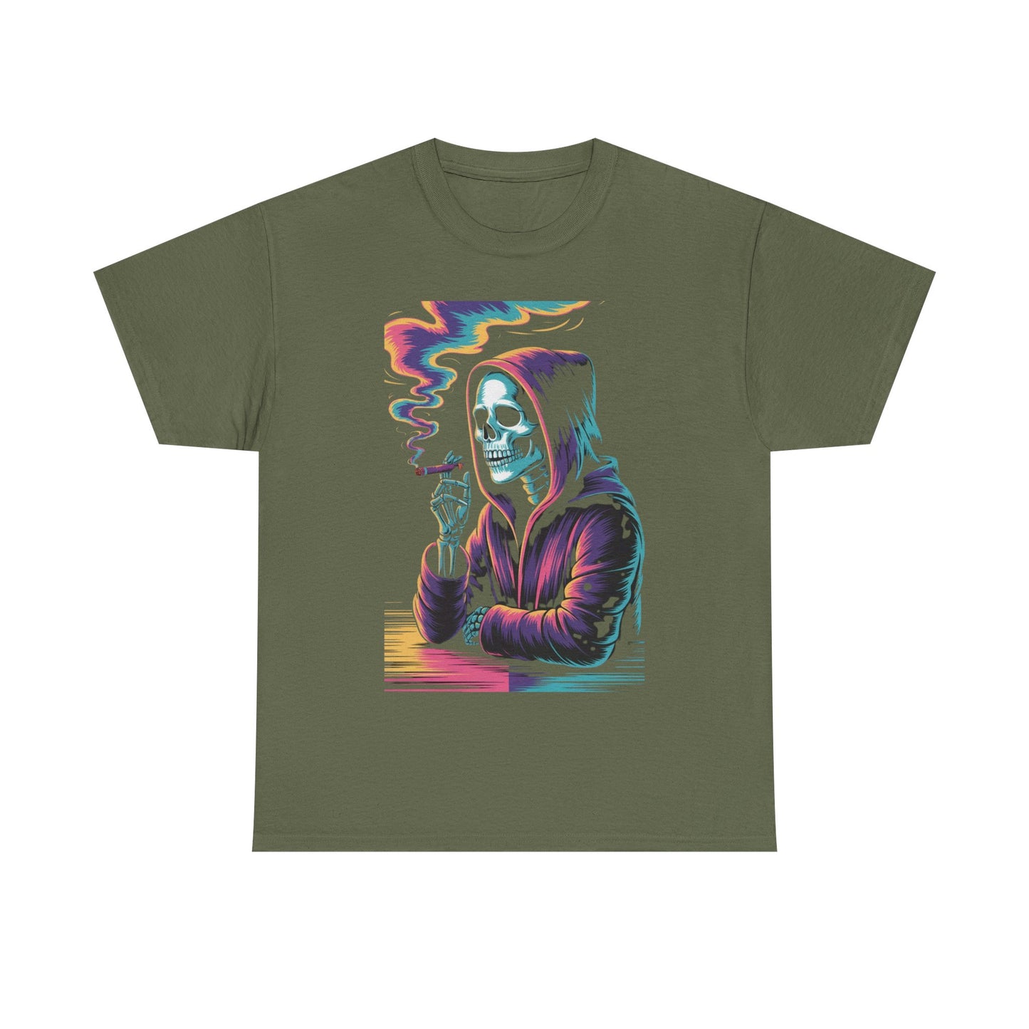 Vibrant Skull Graphic Tee, Unisex Heavy Cotton T-Shirt, Edgy Streetwear, Gift for Halloween, Cool Casual Outfits, Festival Fashion