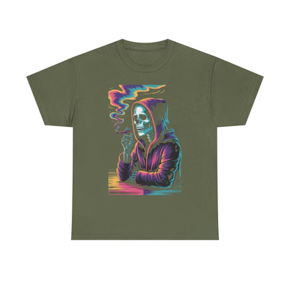 Vibrant Skull Graphic Tee, Unisex Heavy Cotton T-Shirt, Edgy Streetwear, Gift for Halloween, Cool Casual Outfits, Festival Fashion