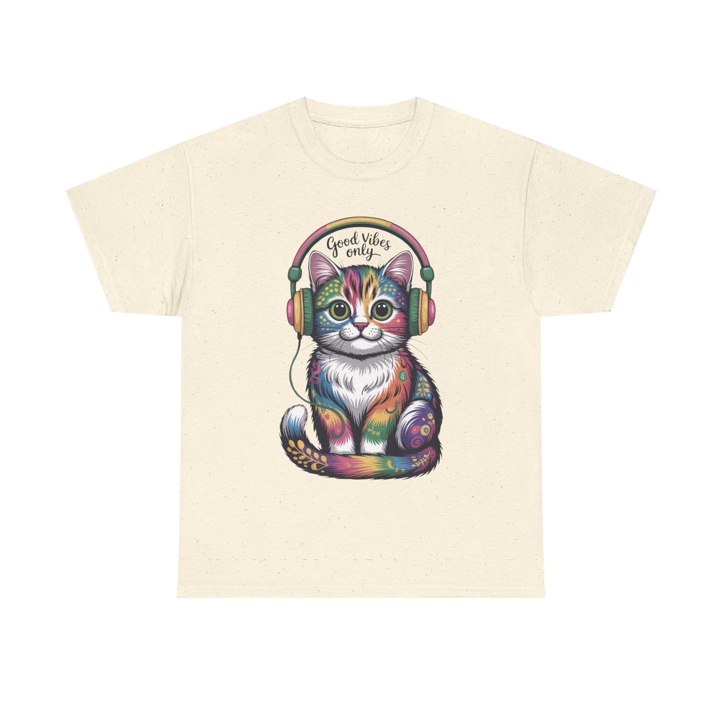 Colorful Cat Vibes Tee - Unisex Heavy Cotton T-Shirt with Positive Messages, Gift for Cat Lovers, Fun Casual Wear, Trendy Graphic Tee, [...]