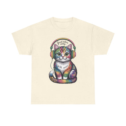 Colorful Cat Vibes Tee - Unisex Heavy Cotton T-Shirt with Positive Messages, Gift for Cat Lovers, Fun Casual Wear, Trendy Graphic Tee, [...]
