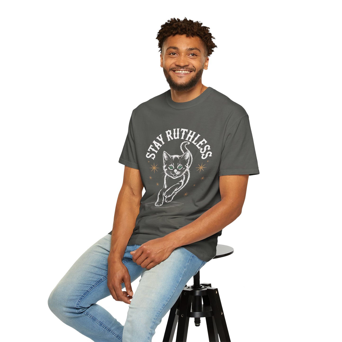 Cute Cat Graphic Tee, Unisex T-Shirt, Stay Ruthless Shirt, Pet Lover Gift, Casual Wear, Birthday Gift, Cat Mom Shirt