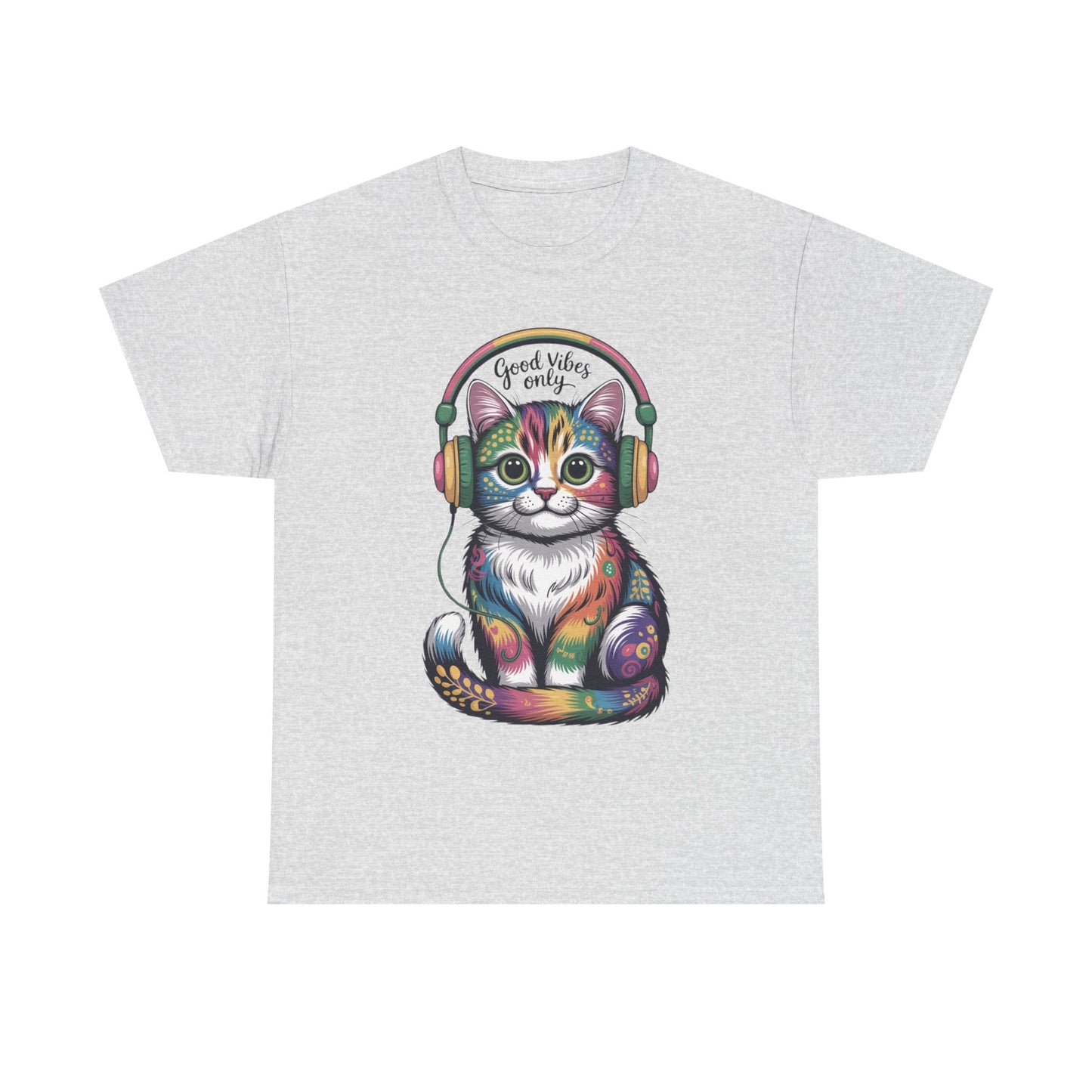 Colorful Cat Vibes Tee - Unisex Heavy Cotton T-Shirt with Positive Messages, Gift for Cat Lovers, Fun Casual Wear, Trendy Graphic Tee, [...]